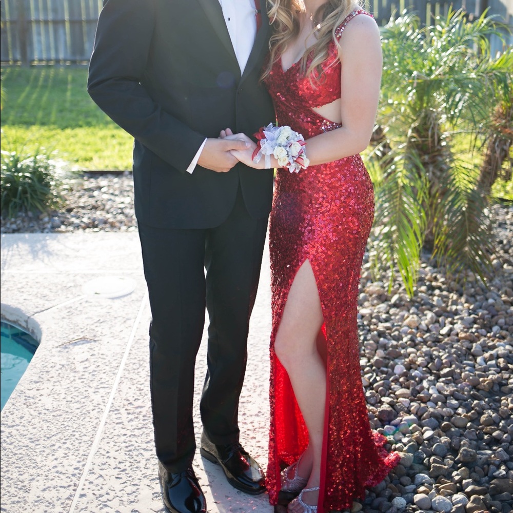 Red Sequined Prom Dress